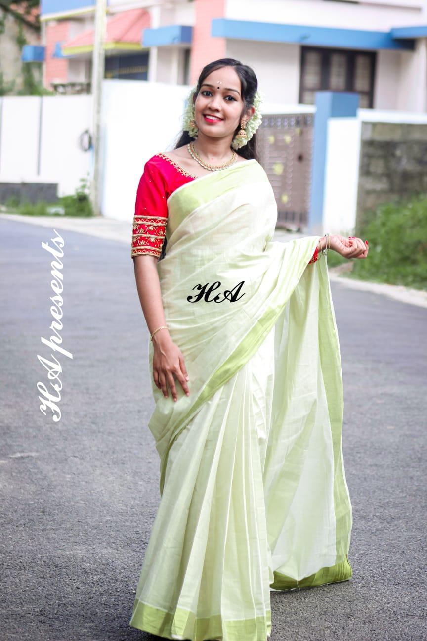 Buy Kerala Cotton Saree, Hand Painted Kerala Saree, Sari With Blouse, Zari  Border Saree, South Indian Handpaint Saree, Women Wedding Wear Sari 3  Online in India - Etsy